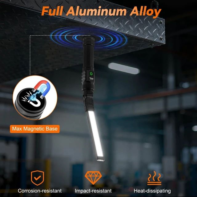 Alt view image 4 of 7 - 4Pack Magnetic Rechargeable LED Work Light/Flashlight for Mechanics All Aluminum, 1500 High Lumens, Digital Display, 7 Modes, 360° Rotation, for Car Repairing, Emergency, Gifts for Father