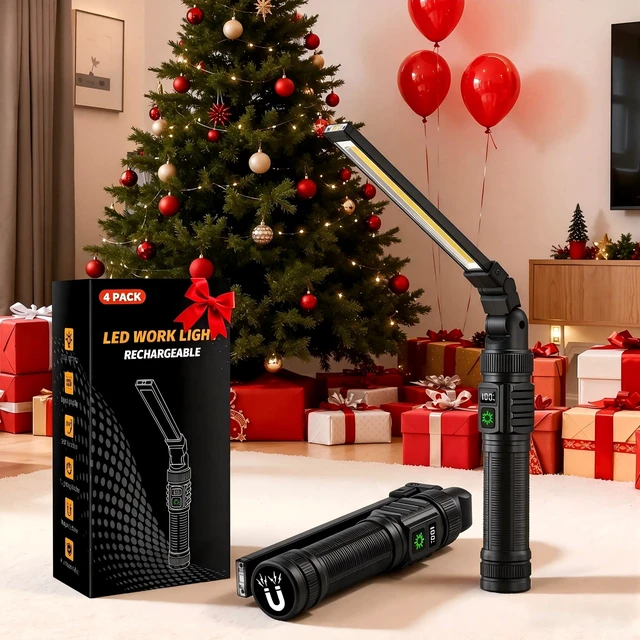 Alt view image 7 of 7 - 4Pack Magnetic Rechargeable LED Work Light/Flashlight for Mechanics All Aluminum, 1500 High Lumens, Digital Display, 7 Modes, 360° Rotation, for Car Repairing, Emergency, Gifts for Father