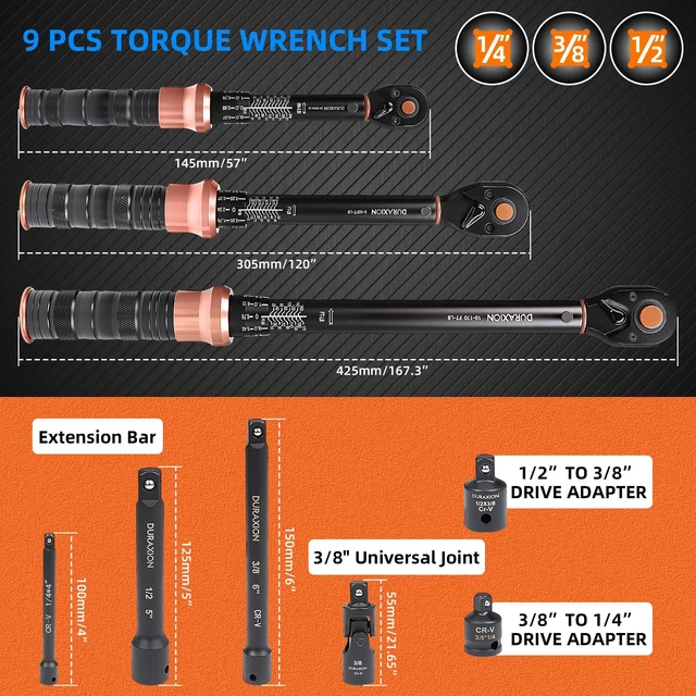 Alt view image 4 of 7 - Torque Wrench Set 1/4 3/8 1/2-Inch Drive 20-240in.lb 5-50&10-170ft.lb Dual Range Scales ±3% Precision 72 tooth Dual-direction Torque Wrenches for Bike Motorcycle Car and Truck Maintenance