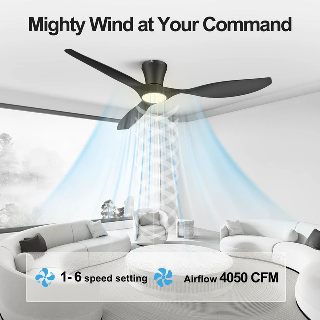Alt view image 5 of 7 - 52 Inch Black Ceiling Fans with Lights and Remote Ultra Quiet,Reversible,Dimmable Light,Cool Comfort,6-Speed,Timers,Beep-Off,Easy to Install,Energy saving,Indoor/Covered Patio