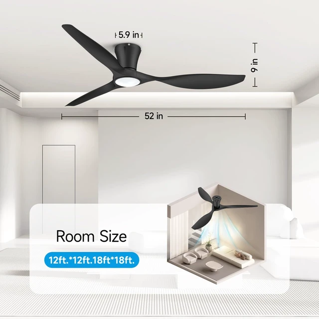 Alt view image 7 of 7 - 52 Inch Black Ceiling Fans with Lights and Remote Ultra Quiet,Reversible,Dimmable Light,Cool Comfort,6-Speed,Timers,Beep-Off,Easy to Install,Energy saving,Indoor/Covered Patio