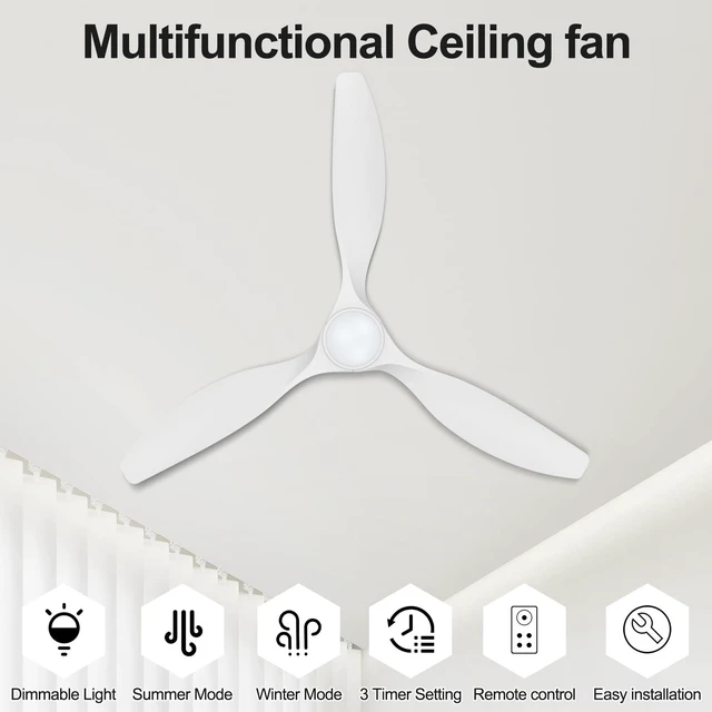Alt view image 2 of 7 - 52 Inch White Ceiling Fans with Lights and Remote Ultra Quiet,Reversible,Dimmable Light,Cool Comfort,6-Speed,Timers,Beep-Off,Easy to Install,Energy saving,Indoor/Covered Patio