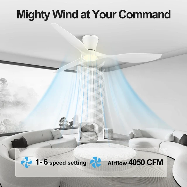 Alt view image 5 of 7 - 52 Inch White Ceiling Fans with Lights and Remote Ultra Quiet,Reversible,Dimmable Light,Cool Comfort,6-Speed,Timers,Beep-Off,Easy to Install,Energy saving,Indoor/Covered Patio