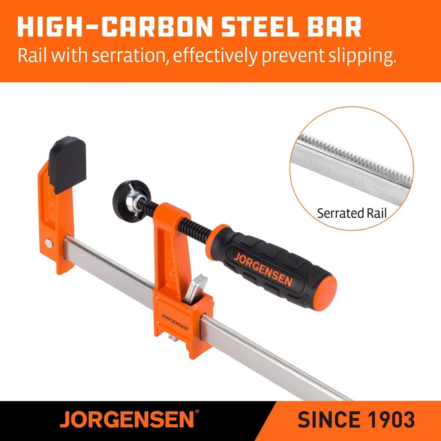Alt view image 4 of 5 - 12" Heavy-Duty Steel Bar Clamp Set, 1000 lbs Load Limit, 2-Pack F Clamps for Woodworking, Metalworking and DIY Projects