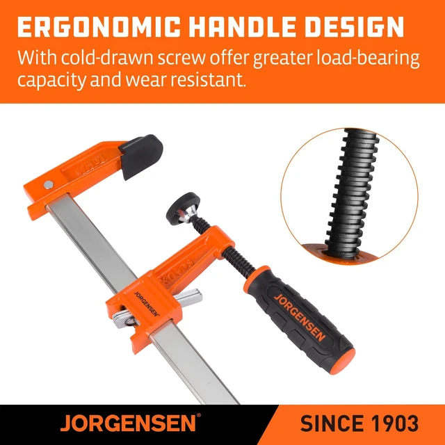 Alt view image 5 of 5 - 12" Heavy-Duty Steel Bar Clamp Set, 1000 lbs Load Limit, 2-Pack F Clamps for Woodworking, Metalworking and DIY Projects