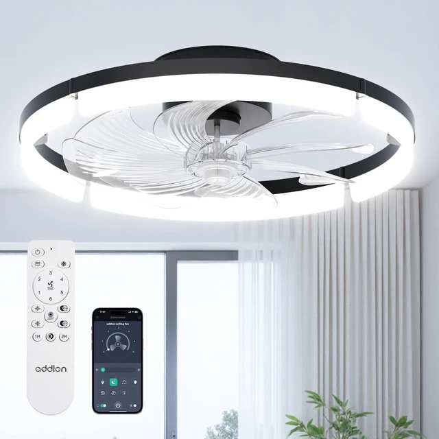Main image of 20" Low Profile Fandelier Ceiling Fans with Lights and Remote, Black 3000-6000K Dimmable LED, 6 Speeds, Reversible DC Motor, Remote and App Control, Memory Function, Timer, Quiet