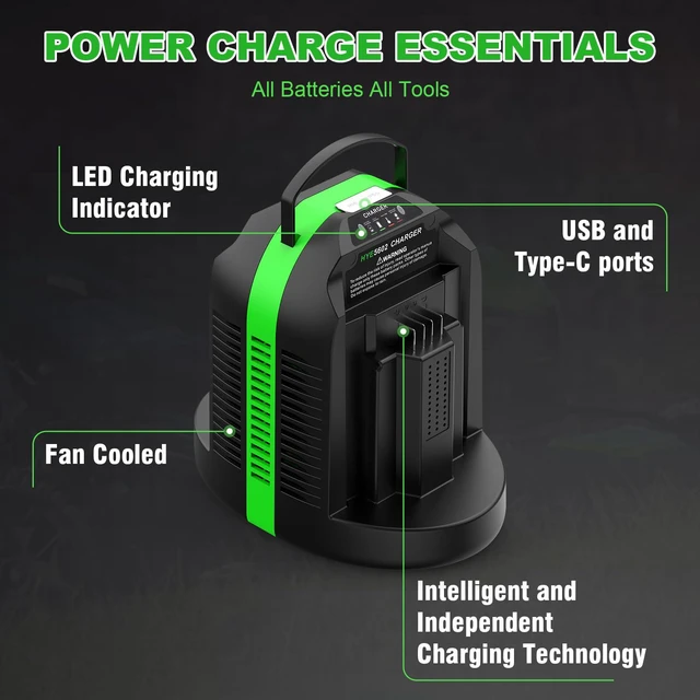 Alt view image 2 of 7 - Rapid Dual-Charging Replacement for EGO Battery Charger CH2800D, Compatible with EGO Charger CH2100 CH3200 CH2800D for EGO 56V Battery BA2800 BA4200 BA1400 BA5600 & Power+ Cordless Tools