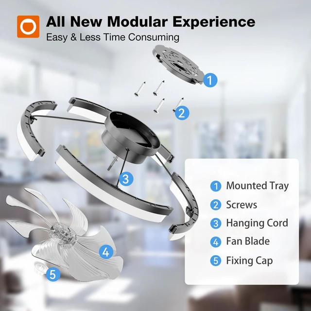 Alt view image 6 of 7 - 20" Low Profile Fandelier Ceiling Fans with Lights and Remote, Black 3000-6000K Dimmable LED, 6 Speeds, Reversible DC Motor, Remote and App Control, Memory Function, Timer, Quiet