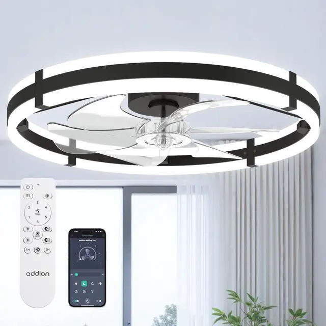 Main image of 24" Low Profile Fandelier Ceiling Fans with Lights and Remote, Black Wider Airflow, 3000-6000K Dimmable LED, 6 Speeds, Reversible DC Motor, Remote and App Control, Memory Function, Timer, Quiet