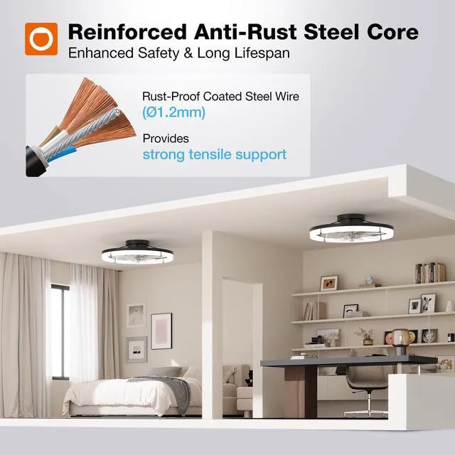 Alt view image 7 of 7 - 20" Low Profile Fandelier Ceiling Fans with Lights and Remote, Black 3000-6000K Dimmable LED, 6 Speeds, Reversible DC Motor, Remote and App Control, Memory Function, Timer, Quiet