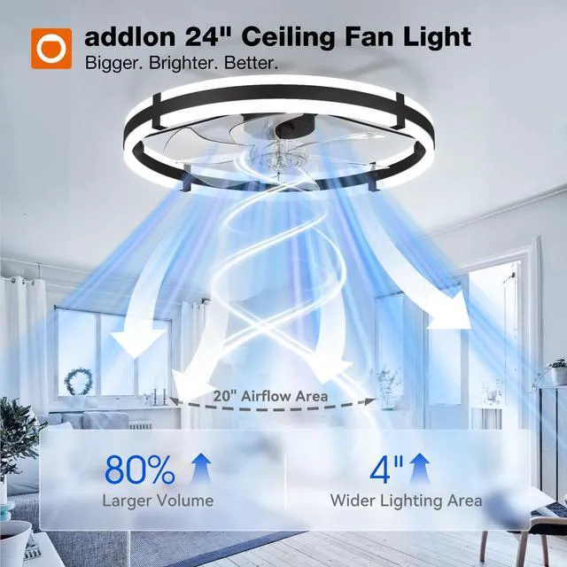 Alt view image 2 of 7 - 24" Low Profile Fandelier Ceiling Fans with Lights and Remote, Black Wider Airflow, 3000-6000K Dimmable LED, 6 Speeds, Reversible DC Motor, Remote and App Control, Memory Function, Timer, Quiet