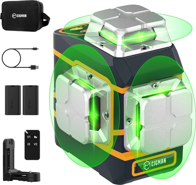 Main image of Laser Level 3x360° Self Leveling for Construction & Picture Hanging 3D High Brightness Green Lazer Leveler Tool, 2 Rechargeable Batteries, Remote Control, Magnetic Bracket for DIY&Home Projects