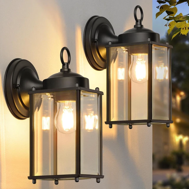 Main image of Outdoor Wall Lantern, Exterior Waterproof Wall Sconce Light Fixtures, Black Front Door Lighting, Anti-Rust E26 Socket Porch Lamp, 2 Pack