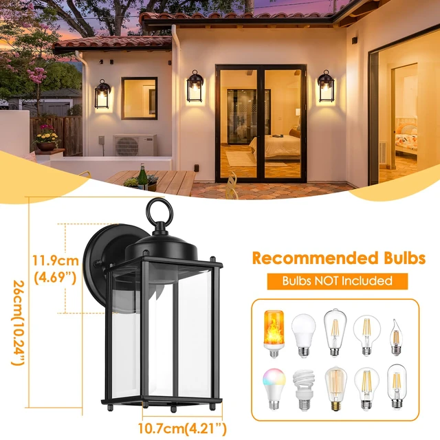Alt view image 2 of 7 - Outdoor Wall Lantern, Exterior Waterproof Wall Sconce Light Fixtures, Black Front Door Lighting, Anti-Rust E26 Socket Porch Lamp, 2 Pack