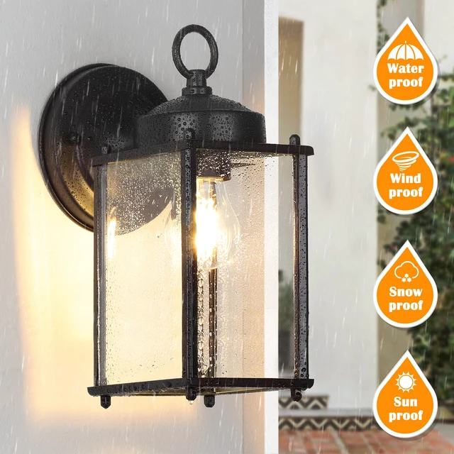 Alt view image 3 of 7 - Outdoor Wall Lantern, Exterior Waterproof Wall Sconce Light Fixtures, Black Front Door Lighting, Anti-Rust E26 Socket Porch Lamp, 2 Pack