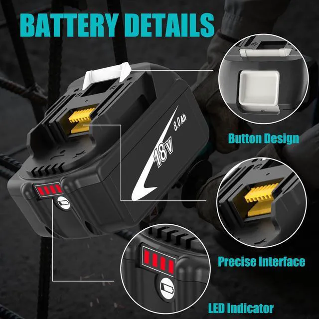 Alt view image 3 of 7 - 4 Pack Upgraded 8000mAh BL1860B Replacement for Makita 18V Battery (White) Compatible with Makita 18 Volt Battery BL1815 BL1820B BL1830 BL1840 BL1850 BL1840B BL1850B Cordless Tools with LED Indicator