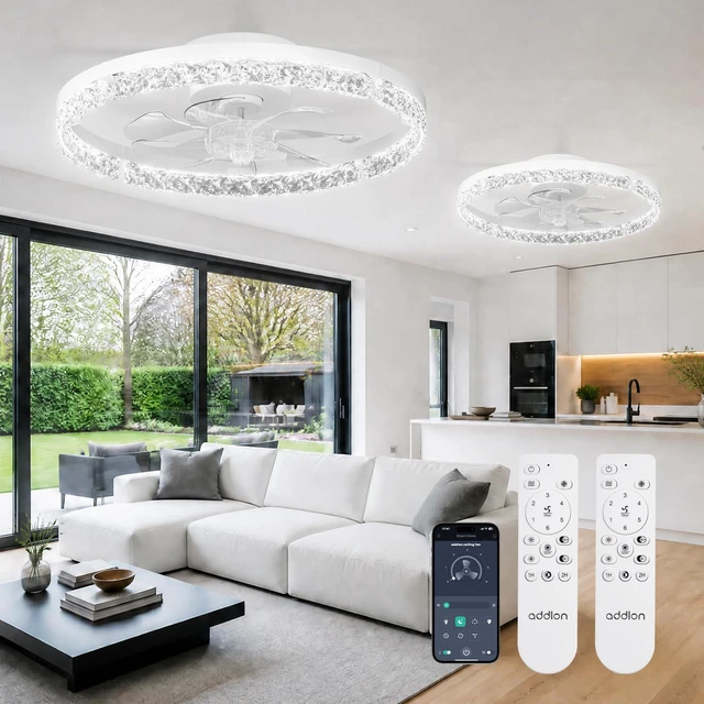 Main image of 2 Pack 20 Inch Low Profile Ceiling Fans with Lights, Remote, White Flush Mount Fandelier, 3CCT Dimmable LED, Bluetooth App/Remote, Timer, Memory, Reversible DC Motor, Bedroom/Kids room