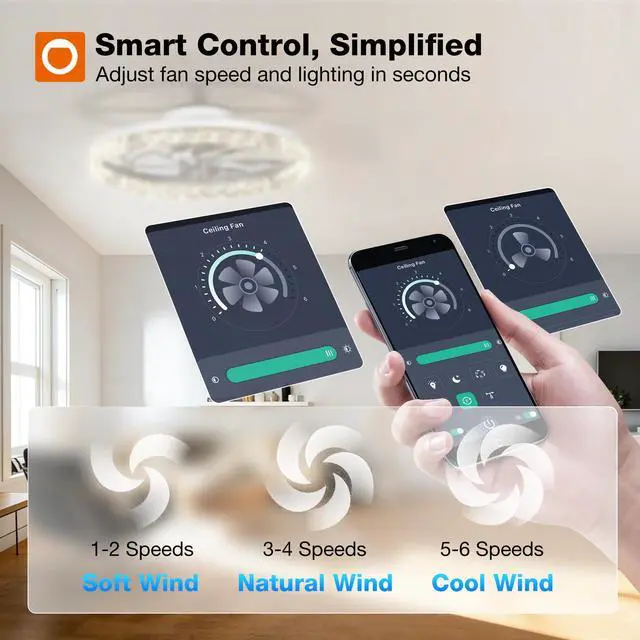 Alt view image 3 of 7 - 2 Pack 20 Inch Low Profile Ceiling Fans with Lights, Remote, White Flush Mount Fandelier, 3CCT Dimmable LED, Bluetooth App/Remote, Timer, Memory, Reversible DC Motor, Bedroom/Kids room