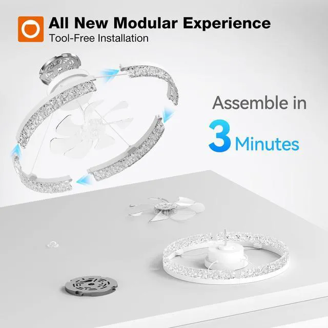 Alt view image 4 of 7 - 2 Pack 20 Inch Low Profile Ceiling Fans with Lights, Remote, White Flush Mount Fandelier, 3CCT Dimmable LED, Bluetooth App/Remote, Timer, Memory, Reversible DC Motor, Bedroom/Kids room