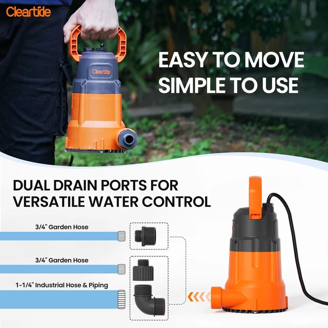 Alt view image 3 of 7 - Submersible Utility Water Pump, 2160 GPH Portable Sump Pump with Copper Motor, Plug and Work for Pond, Garden Watering, Pool Transfer, or Hot Tub Emptying