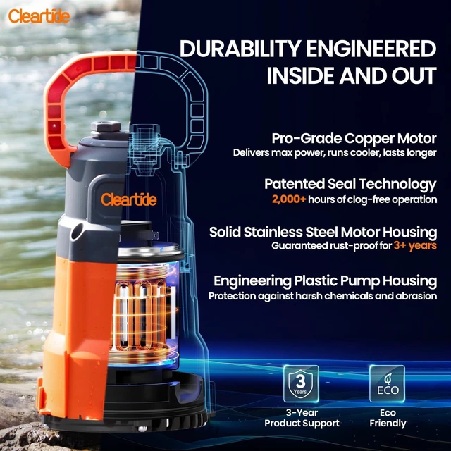Alt view image 4 of 7 - Submersible Utility Water Pump, 2160 GPH Portable Sump Pump with Copper Motor, Plug and Work for Pond, Garden Watering, Pool Transfer, or Hot Tub Emptying
