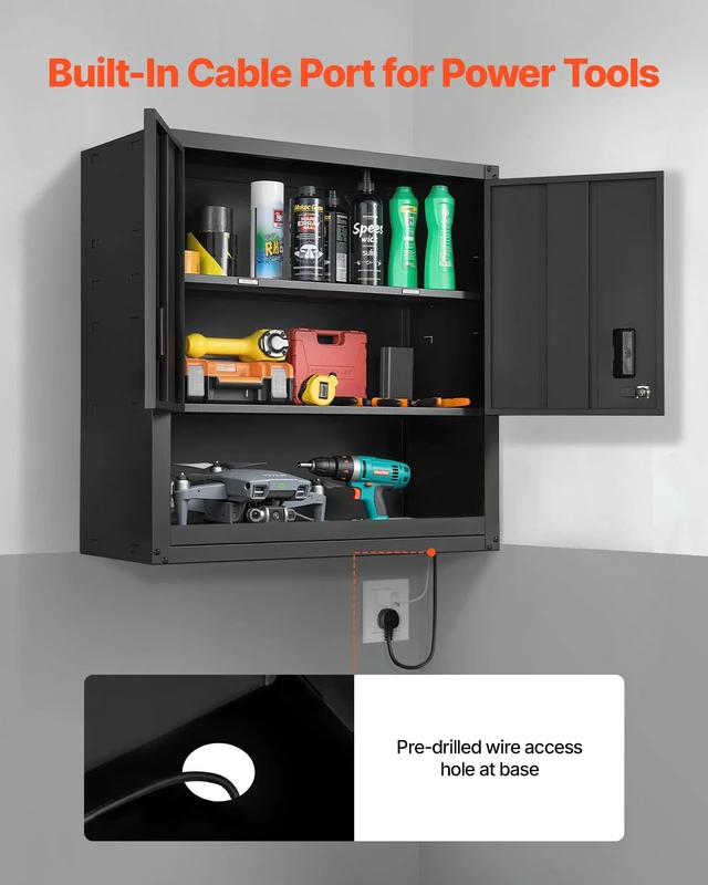 Alt view image 6 of 7 - Metal Wall Cabinet, 30W x 12.01D x 30H Inch, Steel Floating Hanging Storage Cabinet with Locking Doors and Adjustable Shelf for Garage, Basement, Kitchen, Warehouse Assembly Required, Black