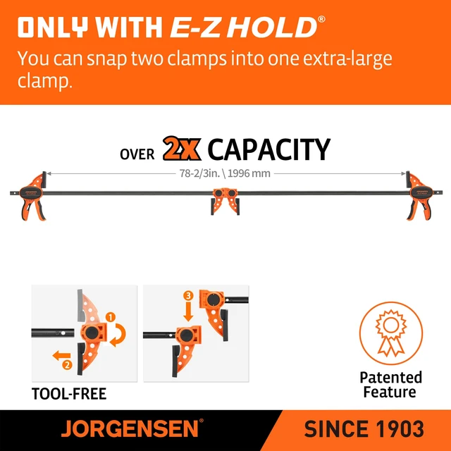 Alt view image 3 of 7 - 36" E-Z Hold Medium-Duty Bar Clamps, 400 lbs Load Limit, 2-Pack Expandable Bar Clamps for Woodworking, One-Handed Clamp/Spreader, Quick Release