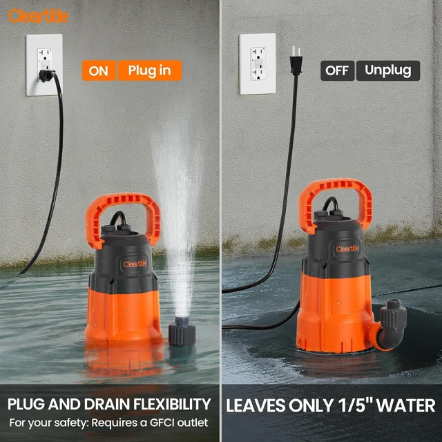 Alt view image 7 of 7 - Submersible Utility Water Pump, 2160 GPH Portable Sump Pump with Copper Motor, Plug and Work for Pond, Garden Watering, Pool Transfer, or Hot Tub Emptying