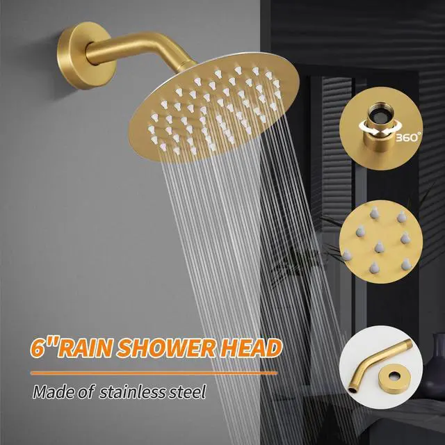 Alt view image 4 of 7 - Tub Shower Faucet Set (Valve Included) with 6-Inch Rain Shower Head and Tub Spout Single-Handle Tub and Shower Trim Kit Brushed Gold