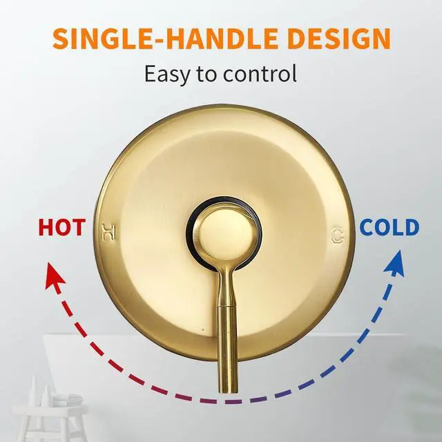 Alt view image 5 of 7 - Tub Shower Faucet Set (Valve Included) with 6-Inch Rain Shower Head and Tub Spout Single-Handle Tub and Shower Trim Kit Brushed Gold