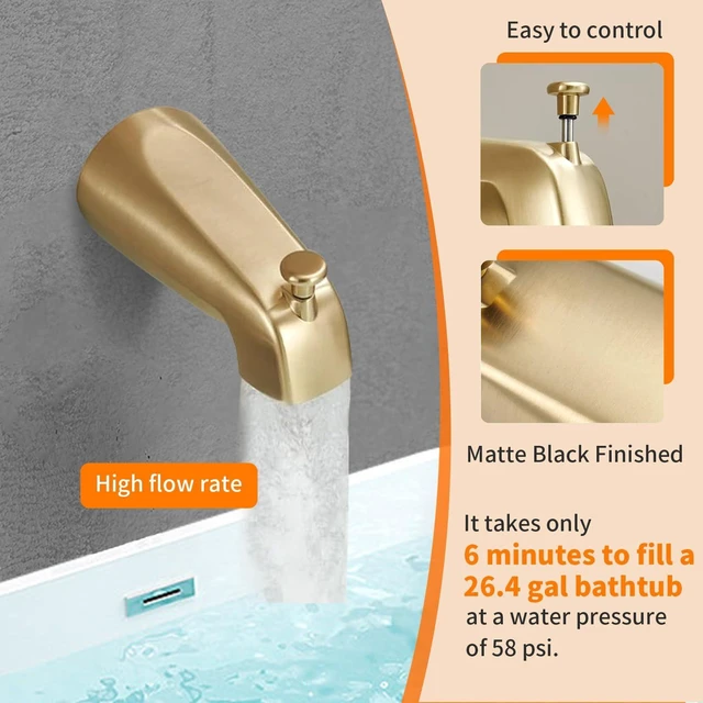 Alt view image 6 of 7 - Tub Shower Faucet Set (Valve Included) with 6-Inch Rain Shower Head and Tub Spout Single-Handle Tub and Shower Trim Kit Brushed Gold