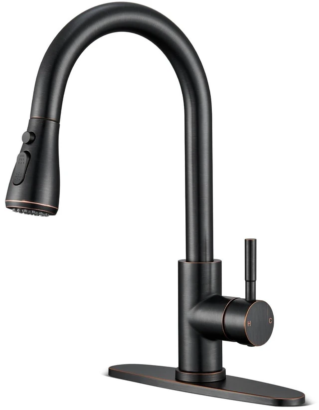 Main image of Oil Rubbed Bronze Kitchen Faucets with Pull Down Sprayer, High Arc Single Handle Stainless Steel Kitchen Sink Faucet for 1 or 3 Hole, Ideal for Farmhouse RV Laundry Bar Camper & Commercial