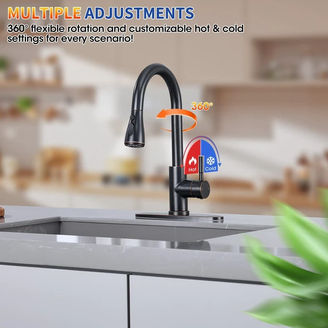 Alt view image 6 of 7 - Oil Rubbed Bronze Kitchen Faucets with Pull Down Sprayer, High Arc Single Handle Stainless Steel Kitchen Sink Faucet for 1 or 3 Hole, Ideal for Farmhouse RV Laundry Bar Camper & Commercial