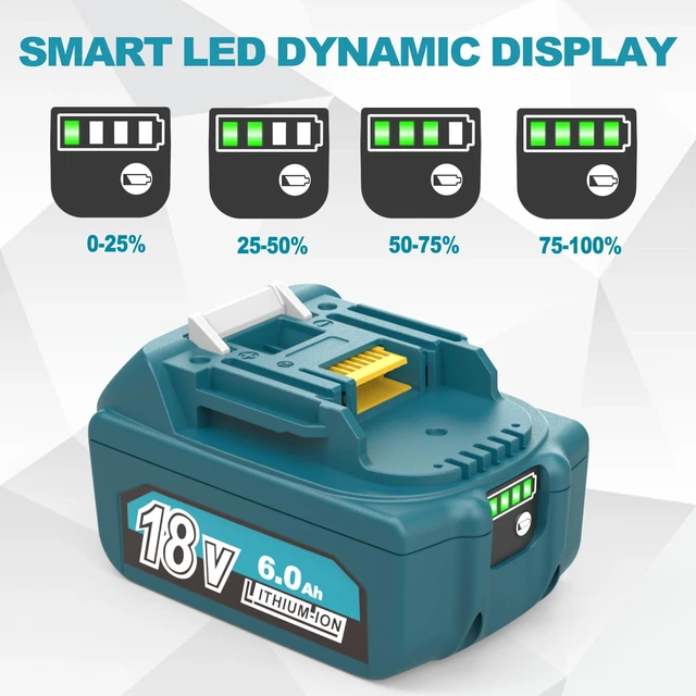 Alt view image 3 of 7 - 6.0Ah 18V Battery Replacement for Makita 18V Lithium Battery Compatible with Makita 18v Tools BL1860B BL1815 1830B 1840B 1850B Fit with Original makita 18V Battery Chargers (2 Pack)