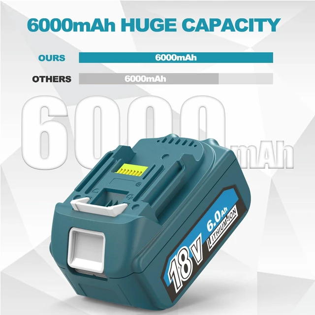 Alt view image 4 of 7 - 6.0Ah 18V Battery Replacement for Makita 18V Lithium Battery Compatible with Makita 18v Tools BL1860B BL1815 1830B 1840B 1850B Fit with Original makita 18V Battery Chargers (2 Pack)