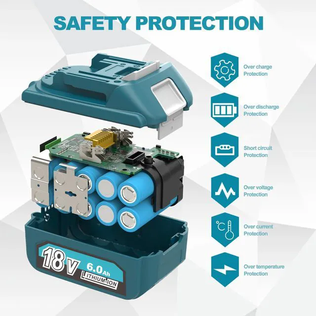 Alt view image 7 of 7 - 6.0Ah 18V Battery Replacement for Makita 18V Lithium Battery Compatible with Makita 18v Tools BL1860B BL1815 1830B 1840B 1850B Fit with Original makita 18V Battery Chargers (2 Pack)