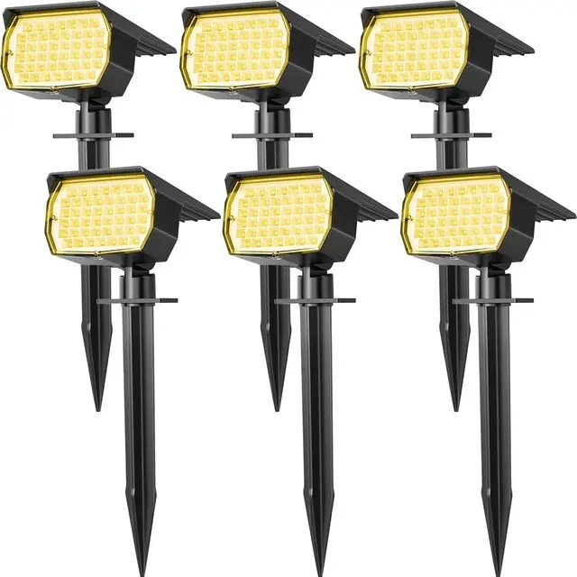 Main image of Solar Spot Light Outdoor Landscape Spotlights 6 Pack Warm White 46LED, 3 Mode, Auto On/Off Landscape Spotlights Solar Powered Flood Lights for Outside Pathway Yard Garden House Walkway Tree