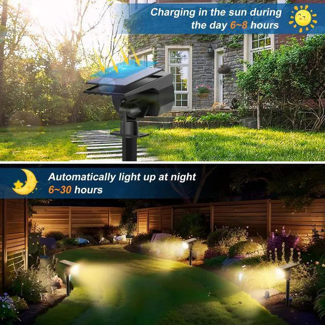 Alt view image 2 of 6 - Solar Spot Light Outdoor Landscape Spotlights 6 Pack Warm White 46LED, 3 Mode, Auto On/Off Landscape Spotlights Solar Powered Flood Lights for Outside Pathway Yard Garden House Walkway Tree