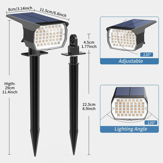 Alt view image 6 of 6 - Solar Spot Light Outdoor Landscape Spotlights 6 Pack Warm White 46LED, 3 Mode, Auto On/Off Landscape Spotlights Solar Powered Flood Lights for Outside Pathway Yard Garden House Walkway Tree