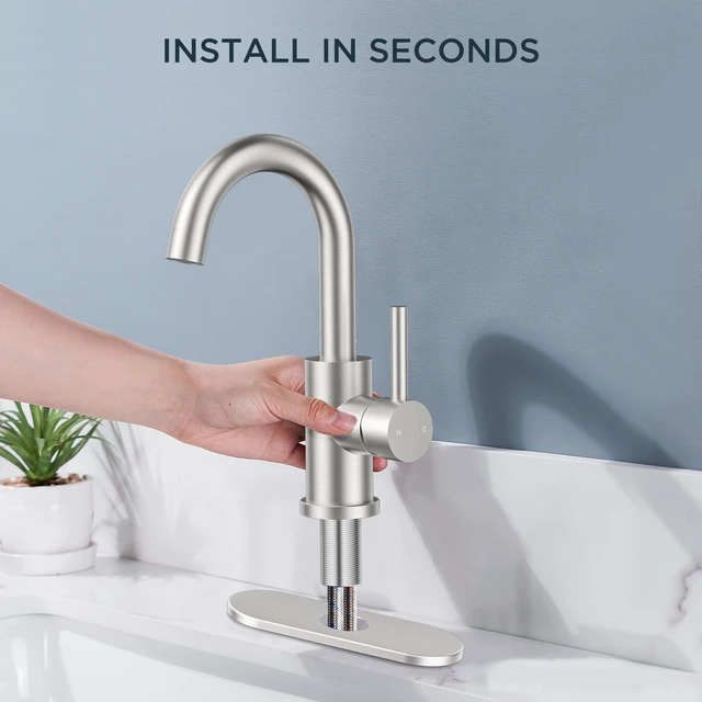 Alt view image 3 of 7 - Bathroom Faucet 1 Hole 2 Pack Single Handle Sink Faucet Nickel with 6-inch Deck Plate for 1 or 3 hole(4-inch centerset)Sink Setup, Supply Lines and Drain, Swivel for Bar Kitchen RV Vanity