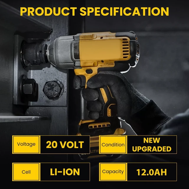 Alt view image 3 of 7 - 2- Pack 12.0Ah Replacement for Dewalt 20V MAX Battery and DCB102 Charger Compatible with Dewalt 20V Battery Lithium DCB207 DCB206 DCB204 DCB200 DCB201 DCB203 Series Tool(Yellow)