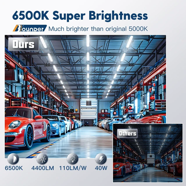 Alt view image 2 of 6 - 10 Pack 4FT LED Shop Light, 5000K, 40W=250W, 4000LM, 4 Linkable 48Inch Integrated Utility Fixture, Surface&Hanging Mount, Super Bright Shop Lights for Workshop Garage Basement, White