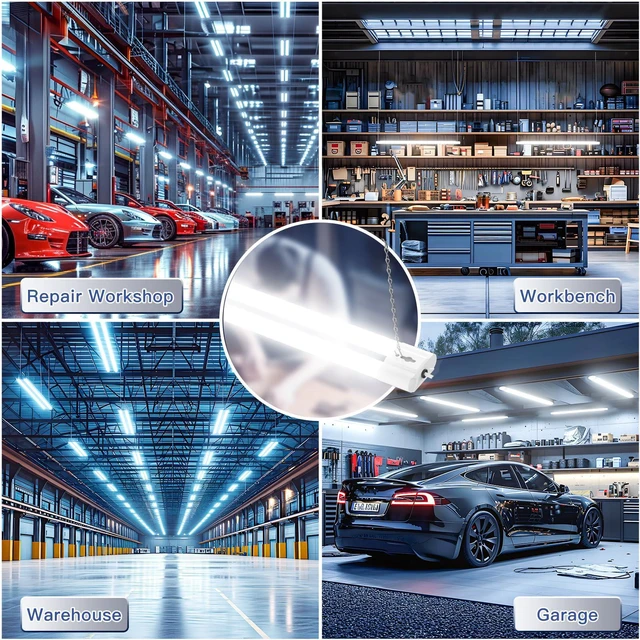 Alt view image 6 of 6 - 10 Pack 4FT LED Shop Light, 5000K, 40W=250W, 4000LM, 4 Linkable 48Inch Integrated Utility Fixture, Surface&Hanging Mount, Super Bright Shop Lights for Workshop Garage Basement, White