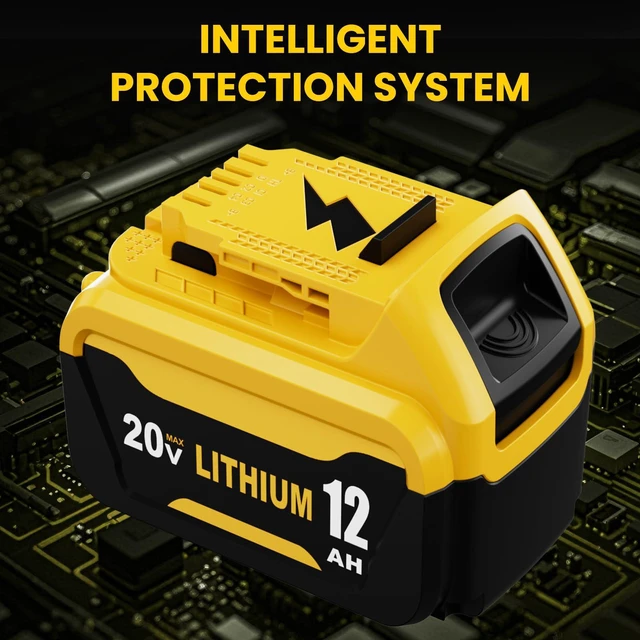 Alt view image 5 of 7 - 2- Pack 12.0Ah Replacement for Dewalt 20V MAX Battery and DCB102 Charger Compatible with Dewalt 20V Battery Lithium DCB207 DCB206 DCB204 DCB200 DCB201 DCB203 Series Tool(Yellow)