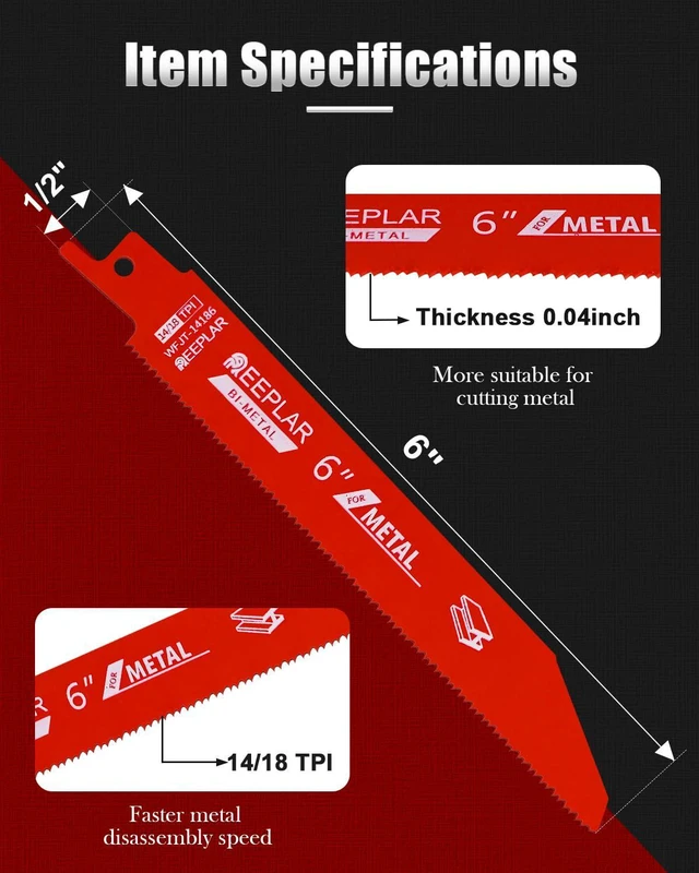 Alt view image 2 of 7 - 50 Pack 6 inch 14/18 TPI Bi-Metal Auto Dismantling Sawzall Blade for Metal M42 Bimetal Dual Tooth Design Replace Milwaukee and Diablo saw Blade with Perma-Shield Coating for 1/16-5/16 Medium Metals