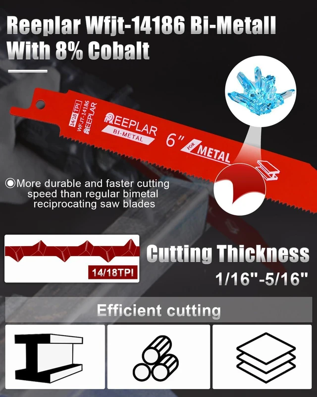 Alt view image 3 of 7 - 50 Pack 6 inch 14/18 TPI Bi-Metal Auto Dismantling Sawzall Blade for Metal M42 Bimetal Dual Tooth Design Replace Milwaukee and Diablo saw Blade with Perma-Shield Coating for 1/16-5/16 Medium Metals