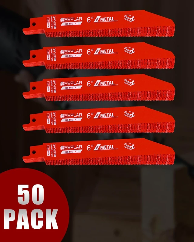Alt view image 5 of 7 - 50 Pack 6 inch 14/18 TPI Bi-Metal Auto Dismantling Sawzall Blade for Metal M42 Bimetal Dual Tooth Design Replace Milwaukee and Diablo saw Blade with Perma-Shield Coating for 1/16-5/16 Medium Metals