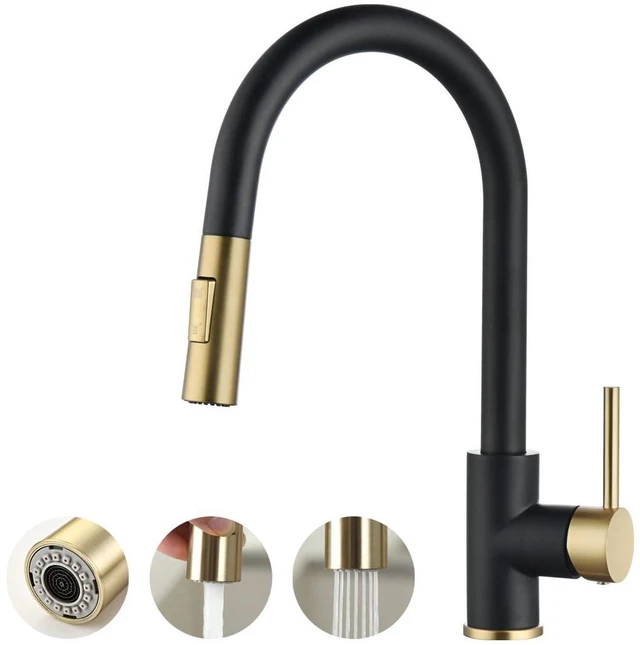 Main image of Black Gold Kitchen Faucet,Stainless Steel Pull down Sprayer, cUPC Cartridge,without deck plate,For 1 Hole Sink