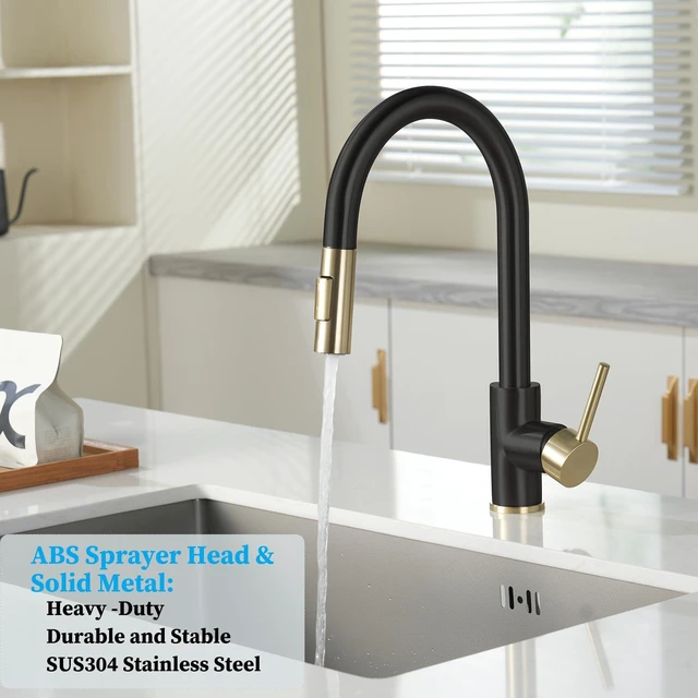 Alt view image 2 of 7 - Black Gold Kitchen Faucet,Stainless Steel Pull down Sprayer, cUPC Cartridge,without deck plate,For 1 Hole Sink