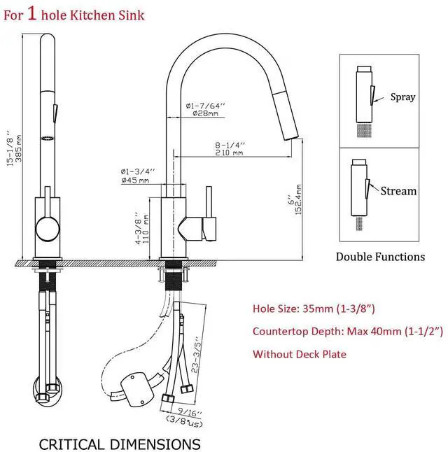 Alt view image 5 of 7 - Black Gold Kitchen Faucet,Stainless Steel Pull down Sprayer, cUPC Cartridge,without deck plate,For 1 Hole Sink